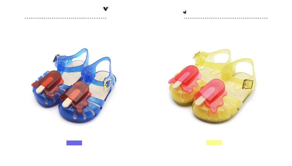 Mini Melissa/стильные прозрачные сандалии для девочек с изображением мороженого; Новинка года; сандалии в римском стиле для девочек; детская обувь; прозрачные детские сандалии с нескользящей подошвой