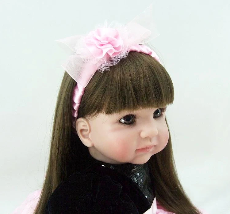 

24" 60cm girl doll reborn silicone vinyl children play house toy dolls bebe gift reborn boneca pink dress clothing set reborn