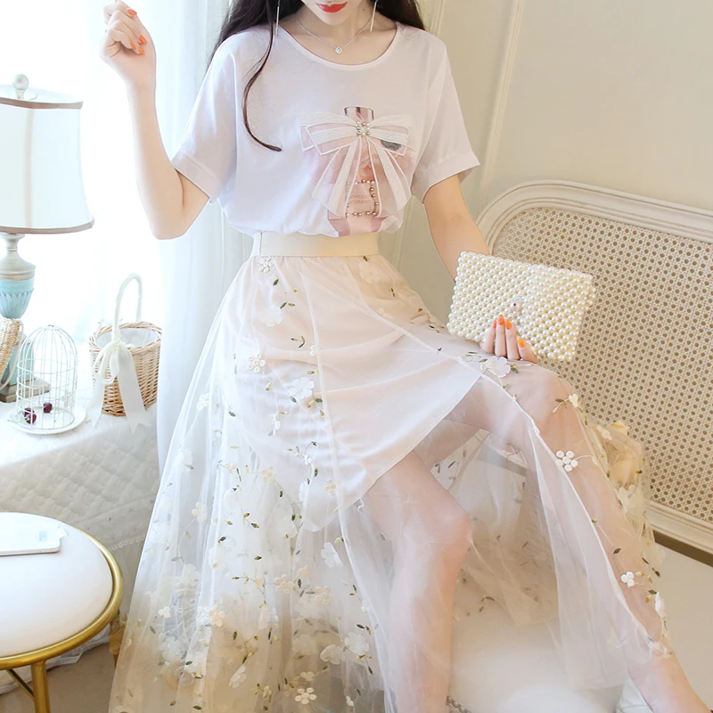 Женский комплект из двух предметов Повседневная летняя футболка с бантом +