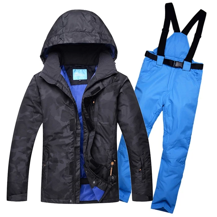black camo 1 Костюм Джона Сноу для Для мужчин Зимний комбинезон с капюшоном куртки и штаны-комбинезон, комплект Водонепроницаемый Для Мужчин's Лыжный Спорт костюмы зимний лыжный костюм одежда - Цвет: black camo 1