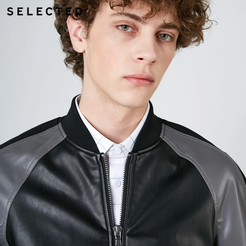 Мужская кожаная куртка Бейсбольный воротник цветная из искусственной кожи