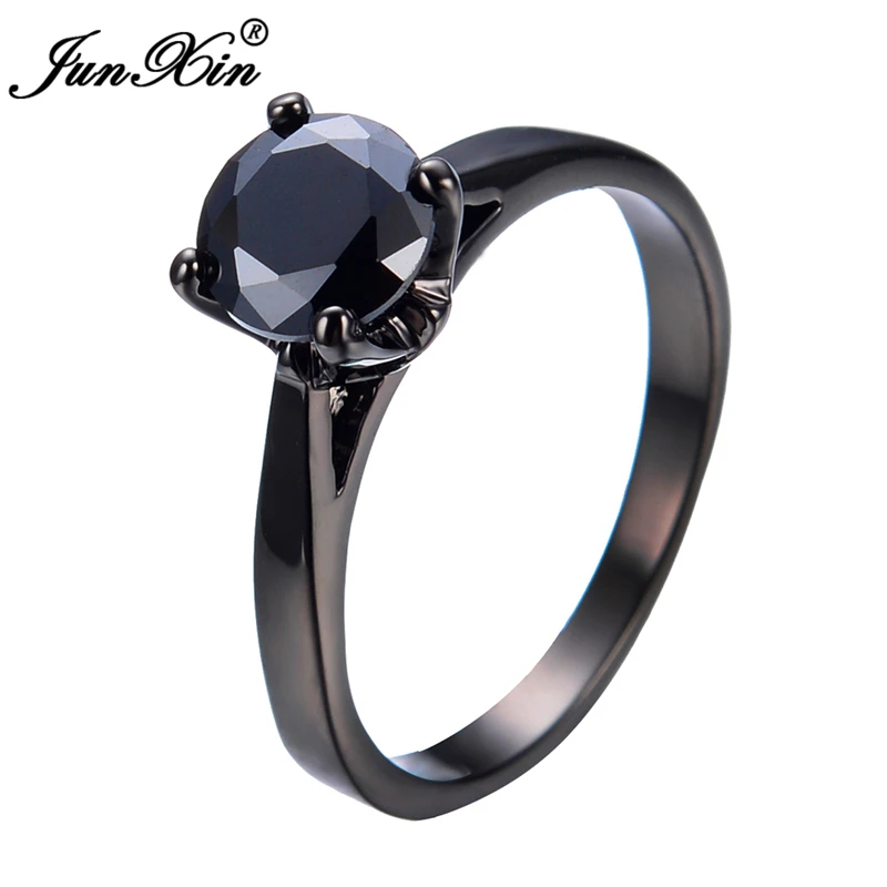 JUNXIN классическое маленькое круглое кольцо с камнем из циркония Черное золото