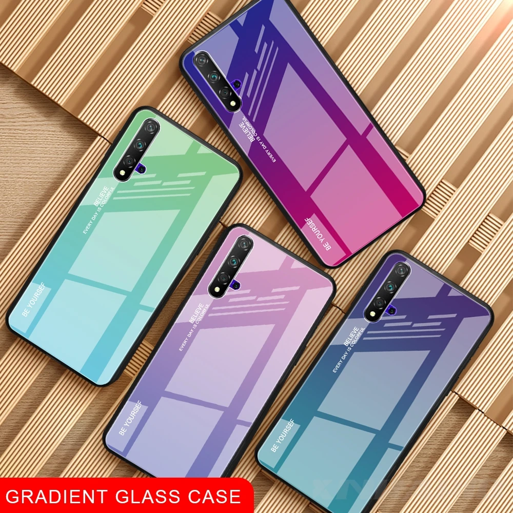 Градиентный чехол-накладка из закаленного стекла и силикона для Huawei Honor 20 Pro 8S P30 P20