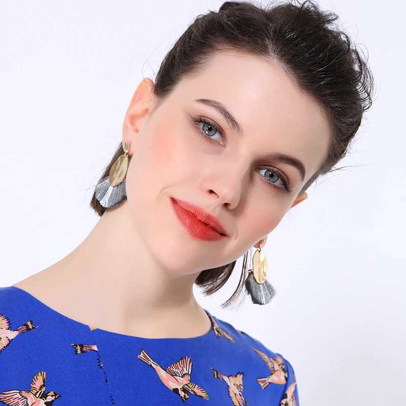 Женские Геометрические серьги Kiss Me круглые Висячие из сплава с хлопковой нитью в