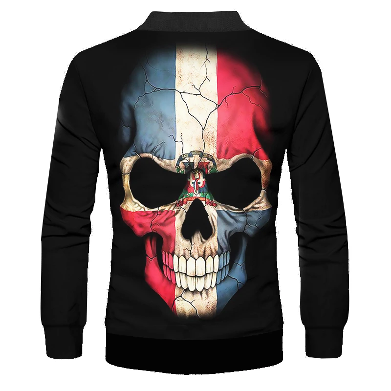 OGKB 3d Cool Printed Flag Skull Black Jacket Man/womens Windbreaker Unisex Classic Retro Hiphop Punk Harajuku Gothic Swearshirt | Мужская
