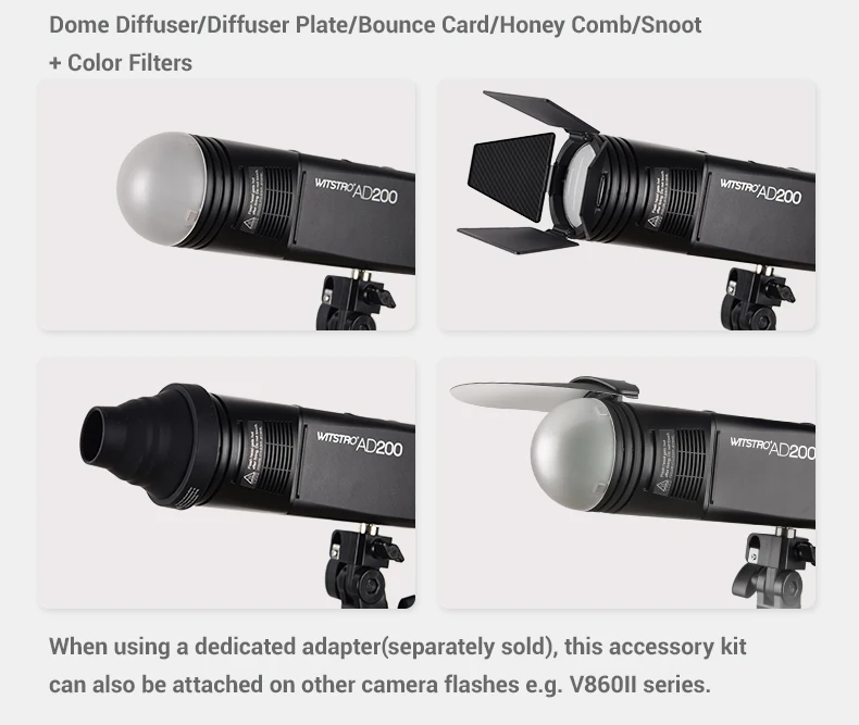 Godox AK-R1 дверь сарая, Snoot, Цветной фильтр, отражатель, соты, шаровой рассеиватель комплекты для Godox AD200 H200R V1 круглая головка вспышки