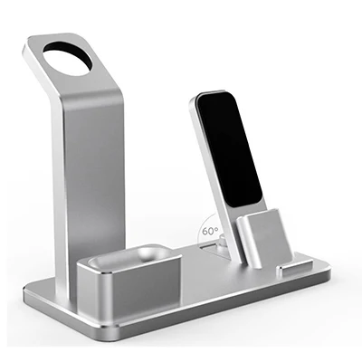 Серебристый Peaktop зарядная док-станция Подставка держатель для AirPods IPad Air Mini Apple Watch iWatch 38 мм 42 мм iPhone X XR XS MAX 8 7 Plus - Цвет: Серебристый