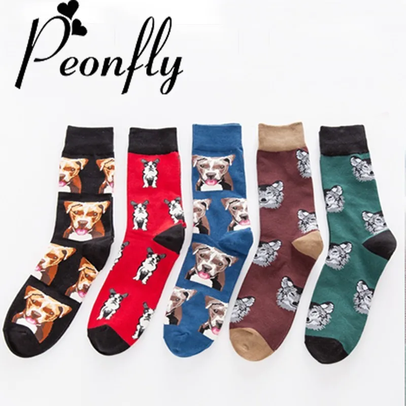 PEONFLY счастливые мужские носки высокие Длинные зимние осенние модные чулки с