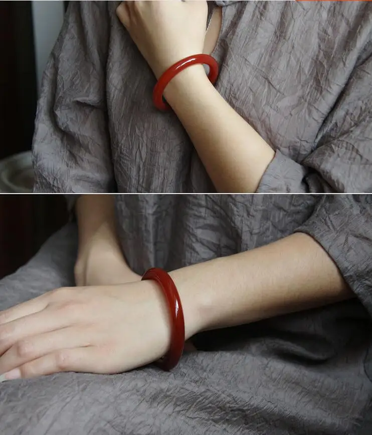 Натуральный ледяной браслет из красного агата Нефритовый с круглыми концами