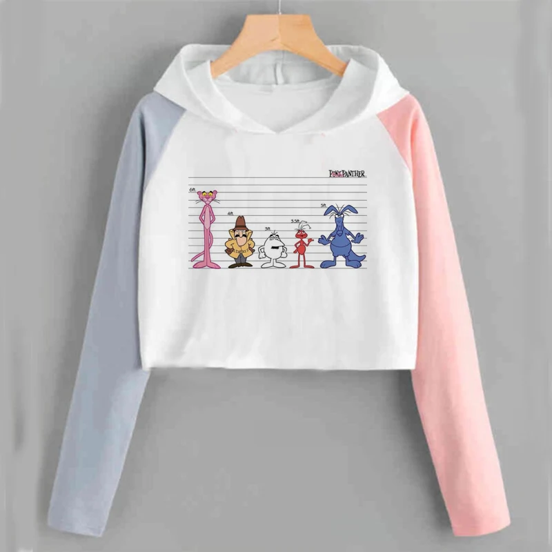 Женская укороченная толстовка с капюшоном розовая мультяшным принтом в стиле