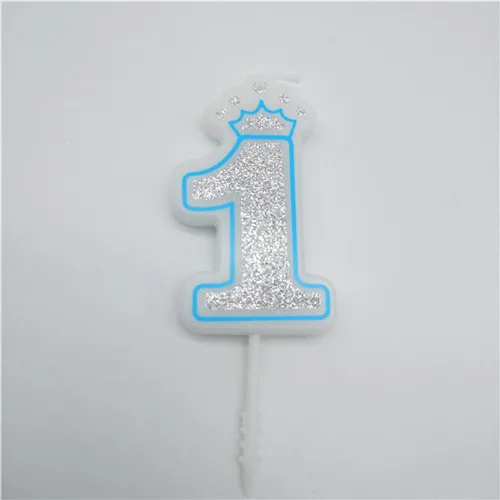 blue 1 Свечи с цифрами 0, 1, 2, 3, 4, 5, 6, 7, 8, 9, блестящие серебристые, розовые, голубые свечи с короной для детей, девочек и мальчиков, украшения для торта для вечеринки на день рождения - Цвет: blue 1