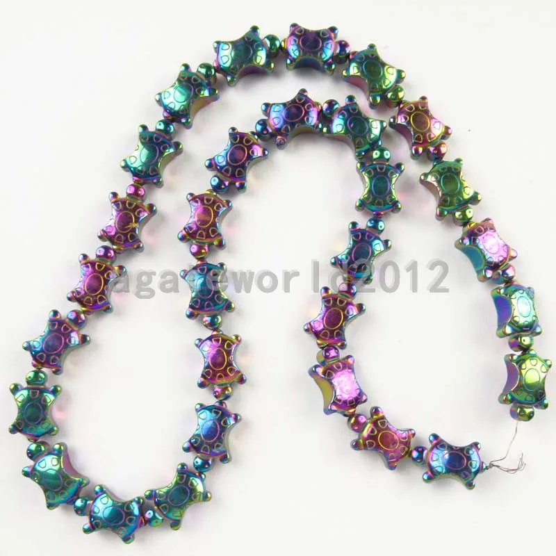 

(Free Shipping) 1Strand 14x9x5mm Carved Rainbow Hematite Tortoise Loose Bead 15.5 inch 2019321CJ037