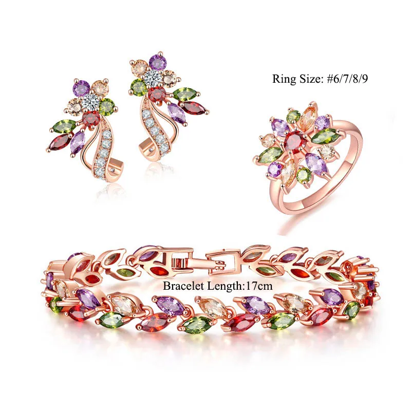 Мода Мона Лиза набор украшений для женщин Смешанные Цвет Циркон розовое золото в