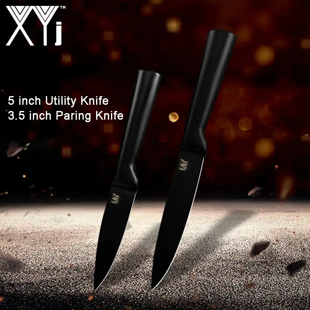 Utility Paring XYj высокое качество поварские ножи Набор Черный Нержавеющая сталь кухонный нож антипригарный острый Gyutou Кливер лосось слайсер для приготовления пищи помощник - Цвет: Utility Paring