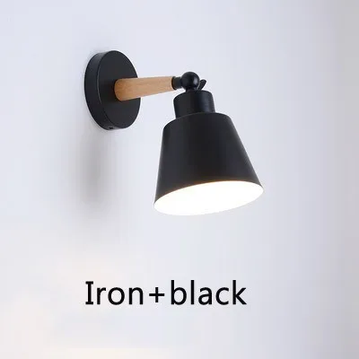 Iron black Деревянный светодиодный настенный светильник, современный настенный светильник в скандинавском стиле, прикроватные Настенные светильники для спальни - Цвет абажура: Iron black