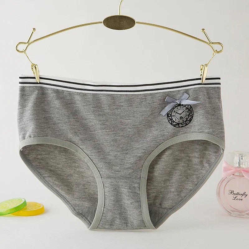 5 шт./партия Однотонные трусы для девушек с принтом часов нижнее белье трусики