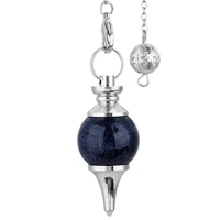 sunyik blue sand stone ball healing dowsing reiki chakra pendulum with chain