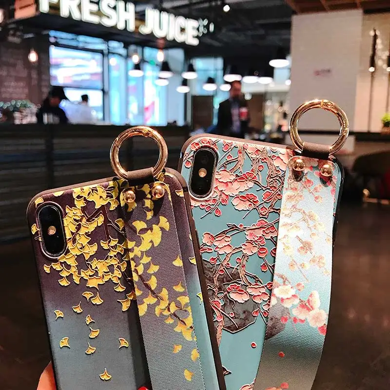 Boucho Phone Cases For iPhone 11 12 Pro Max XS Case 6 6S 7 8 Plus X XR Matte Soft Silicone Wrist Strap Back Cover | Мобильные