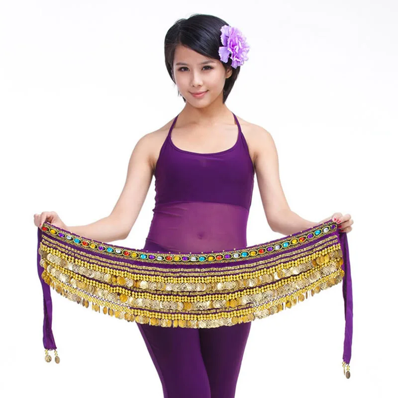 2015 High quality women new cheap gold belly dance hip scarf 338 coins dancing waist belt for sale | Тематическая одежда и