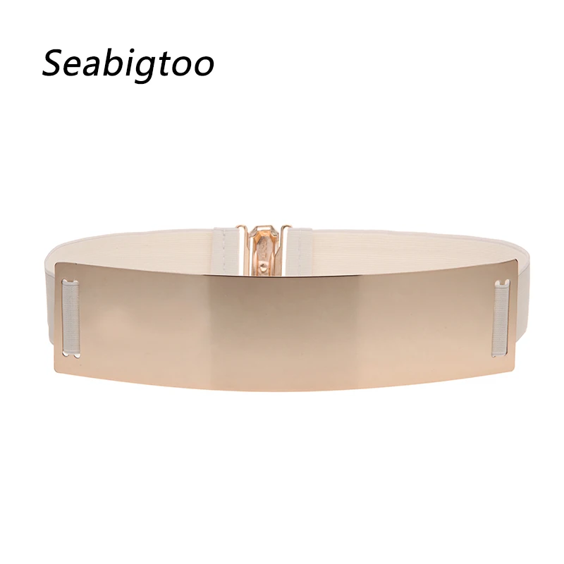 Seabigtoo, эластичные зеркальные металлические ремни для женщин, мода, женские ремни, женские элегантные золотые ремни с металлической пряжкой, пояс-цепочка