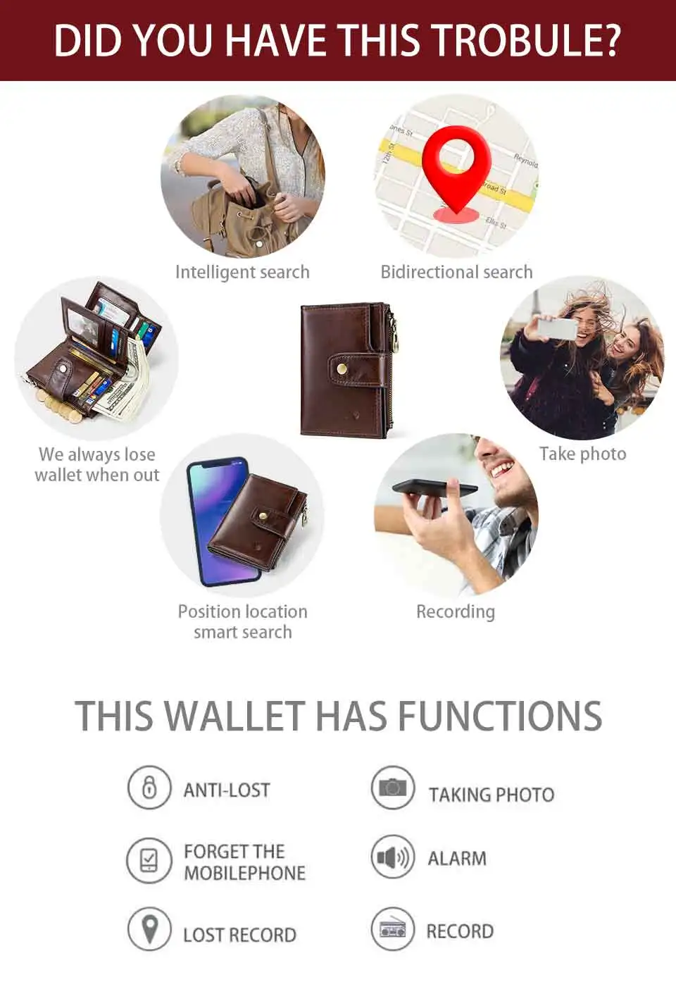 KAVIS Умный кошелек rfid натуральная кожа с сигнализацией GPS карта, Bluetooth сигнализация мужской кошелек высокого качества фирменный дизайн кошельки Walet