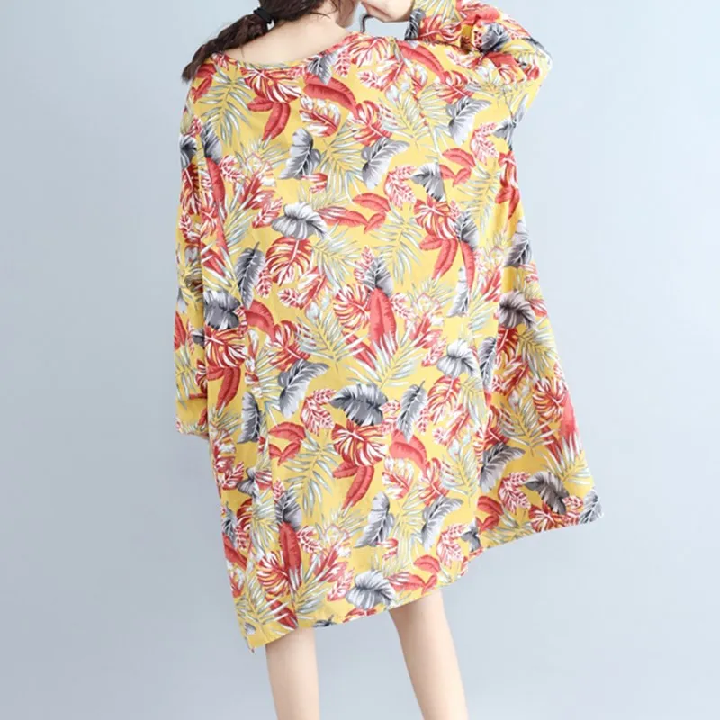 Новинка осень 2017 г. Женское платье с рукавами летучая мышь Винтаж Цветочный принт