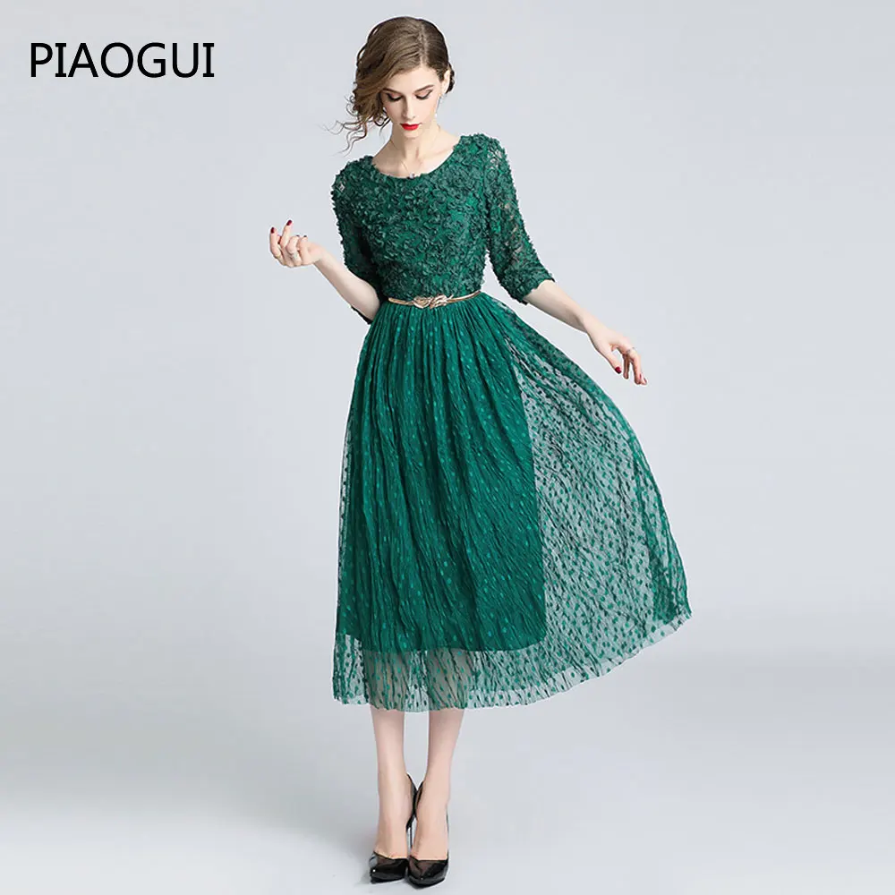Высокое качество Зеленый для женщин Вечеринка платье Новинка 2019 г. весна кружево
