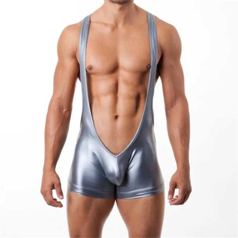 Мужское модное нижнее белье боди из искусственной кожи пикантное Бандажное с
