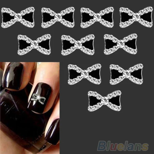 Hot10pcs 3D металлические стразы Стикеры бантом ногтей художественные блестки