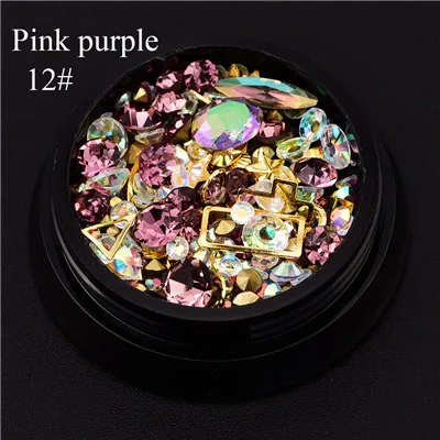 12-pink purple 12 цветов, камень, сделай сам, дизайн ногтей, украшение в колесиках, неправильные бусины, Стразы для ногтей, разноцветные икры, бусины с плоским дном, шпильки для ногтей - Цвет: 12-pink purple