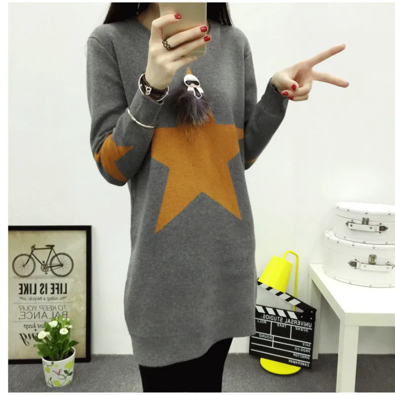 

Five Stars Women Hoodies O-neck Winter Warm Long Hoodies for Students Geometric Casual Sweatshirts Tops W10 35