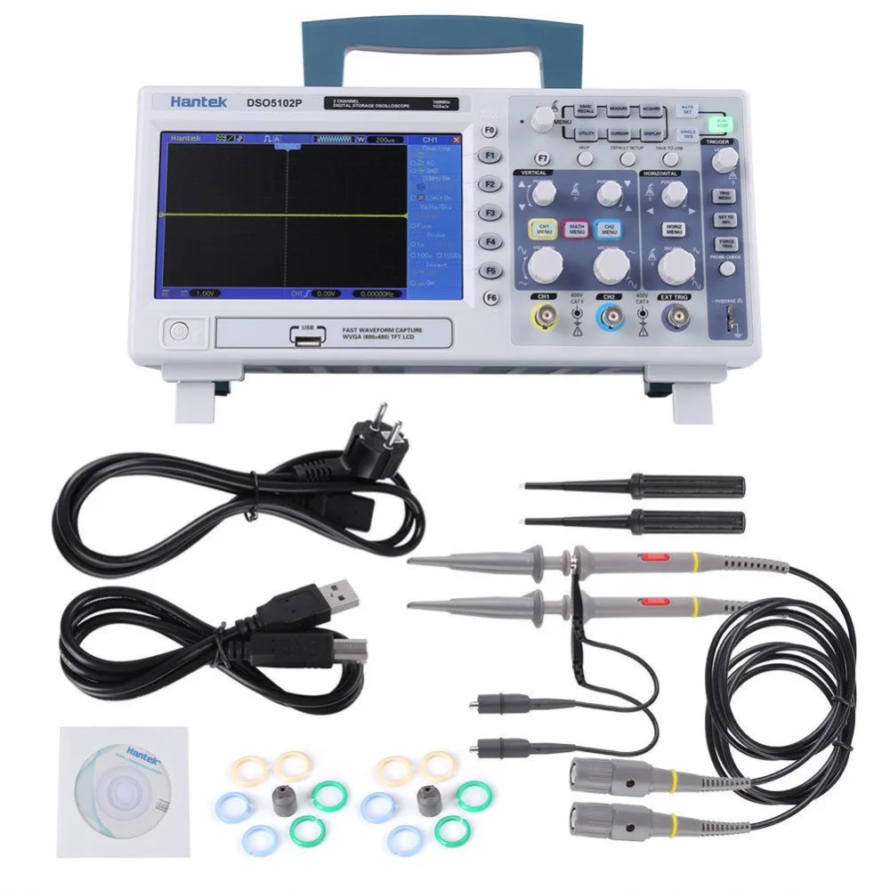 Hantek DSO5102P Цифровой осциллограф с ЖК дисплеем USB 1 Гвыб./с 100 МГц 17 8 см TFT Портативный