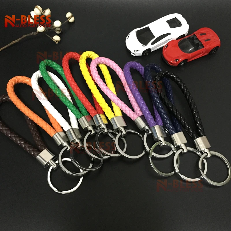 Лидер продаж 10 цветов брелок из искусственной кожи с плетеной веревкой для