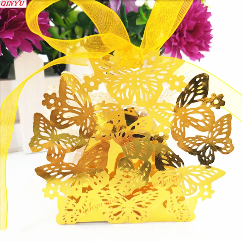 10Pcs/set Openwork Butterfly Lace With Ribbon Party Wedding Baby Shower Favors Gifts Candy Boxes 5Z-SH115 | Дом и сад