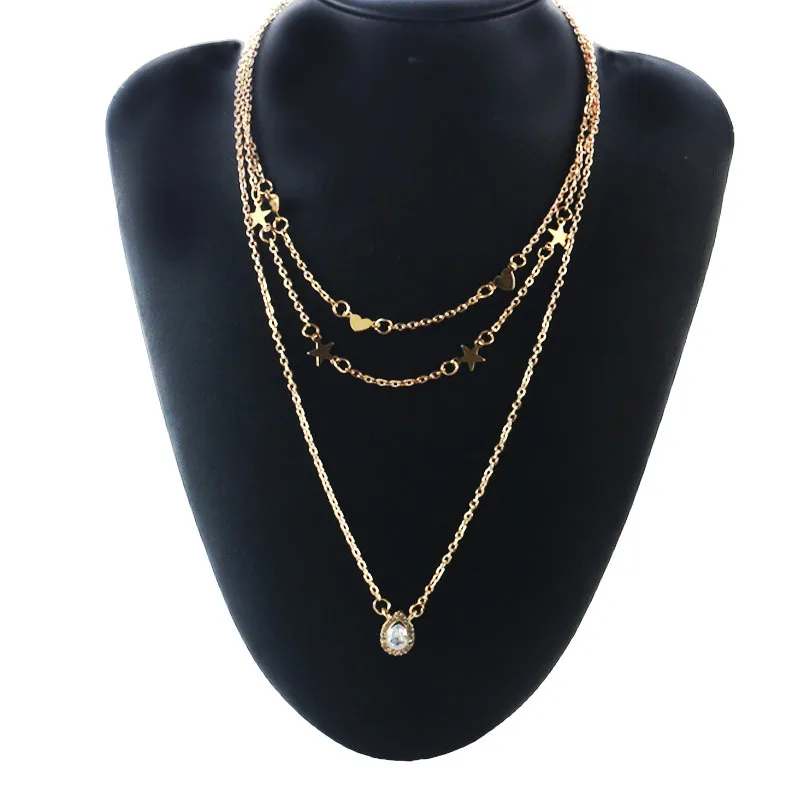 Ожерелье с подвеской в виде капли воды из горного хрусталя женское многослойное