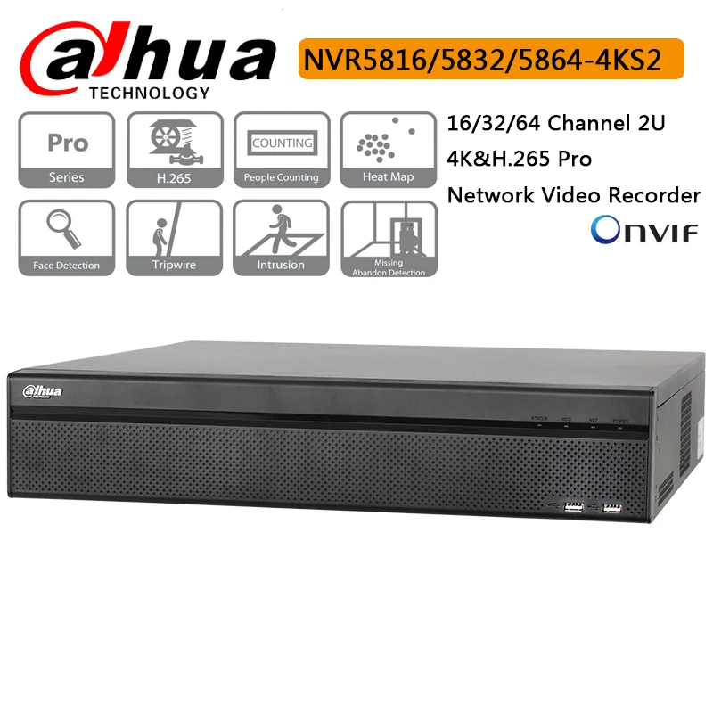 Dahua 16CH 32CH 64CH NVR5816 4KS2 NVR5832 2U 4K & H.265 Pro сетевой видеорегистратор tripwire intrusion heat