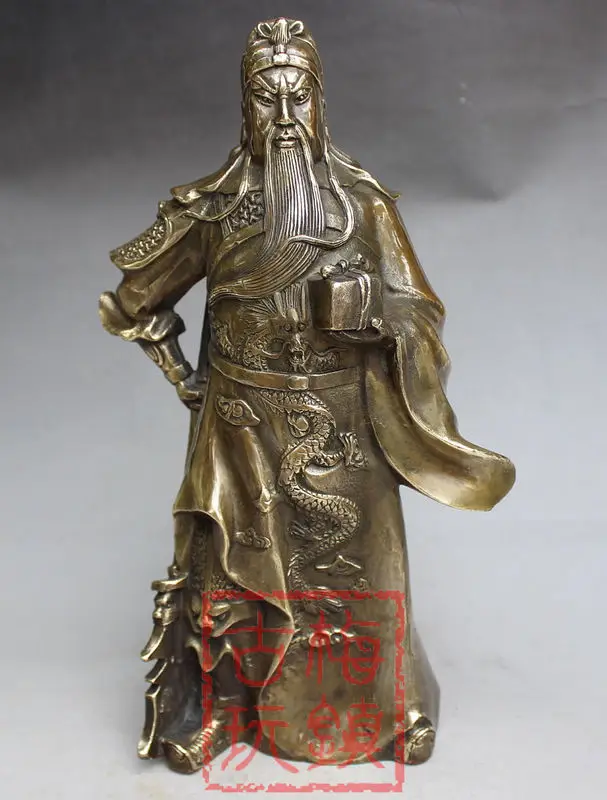 Beautifully carved retro collection of miscellaneous pieces antique copper brass Guan Gong home crafts ornaments town house d | Дом и сад