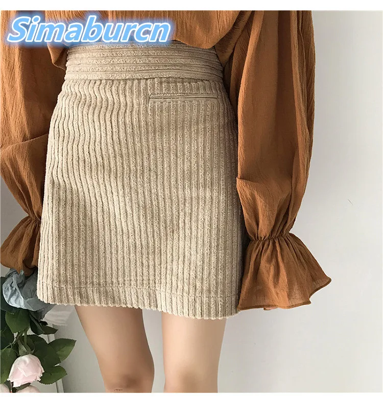 

Casual Women Mini A-Line Corduroy Skirts Slim High Waist Ladies Apricot Skirts Sexy Femme Vintage Brown Zipper Short Skirt