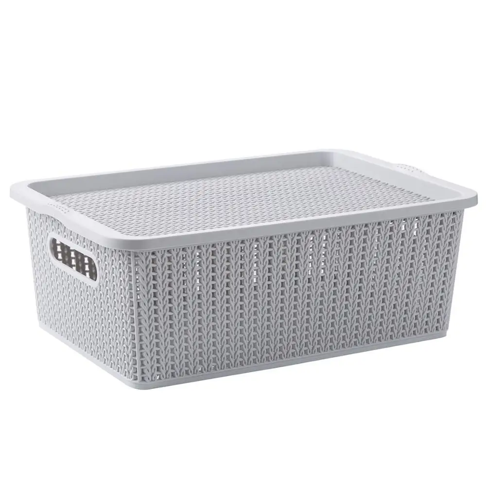 Gray L OTHERHOUSE большой ящик для хранения с крышкой имитация коробки из ротанга полые корзины для хранения одежды игрушка закуски гардероб Органайзер - Цвет: Gray L
