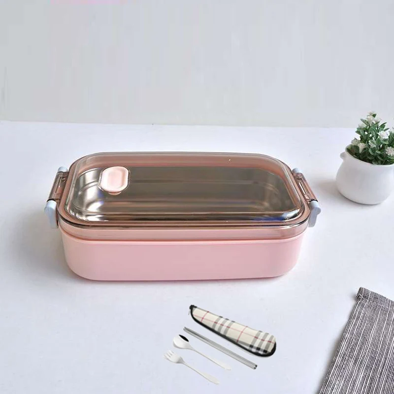 1 layer Pink 304 Ланч-бокс из нержавеющей стали, термос, герметичный, японский, милый, бэнто-бокс, для микроволновой печи, для детей, школы, пикника, контейнер для еды, портативный набор - Цвет: 1 layer Pink