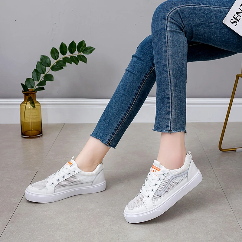 

2019 Spring Mesh Women Sneakers Casual Handmade Shoes Women Fashion Lace-up breathable Top quality Shoes Shallow Med Heels Shoes