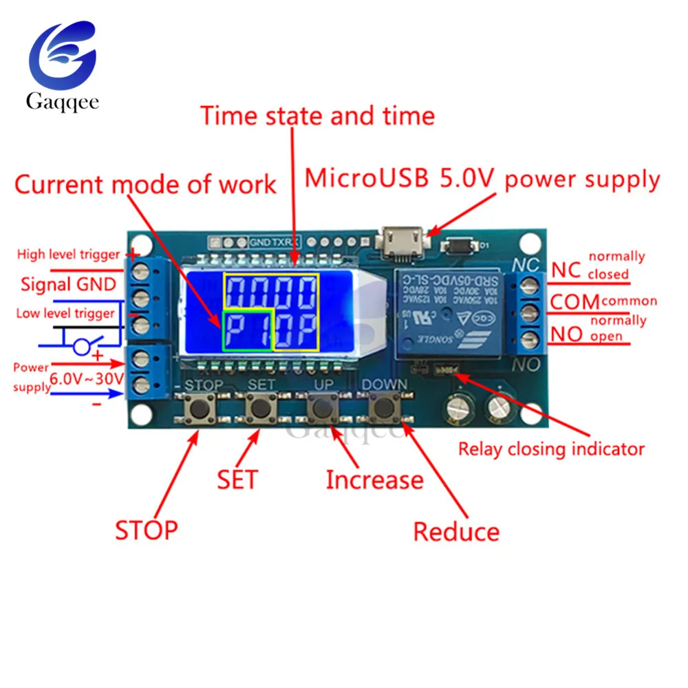 Реле задержки времени с цифровым ЖК-дисплеем микро-USB модуль постоянного тока 6-30