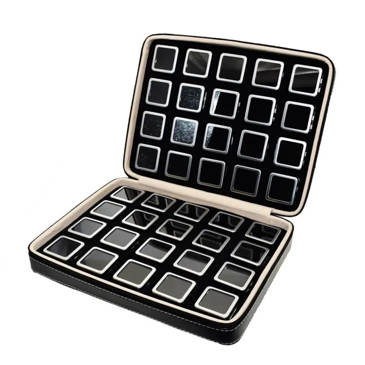 Кожаная упаковка для драгоценных камней или Demstone Deads. Черная Дорожная сумка с бриллиантами, коробка для хранения камней, сумка с 12 железными камнями