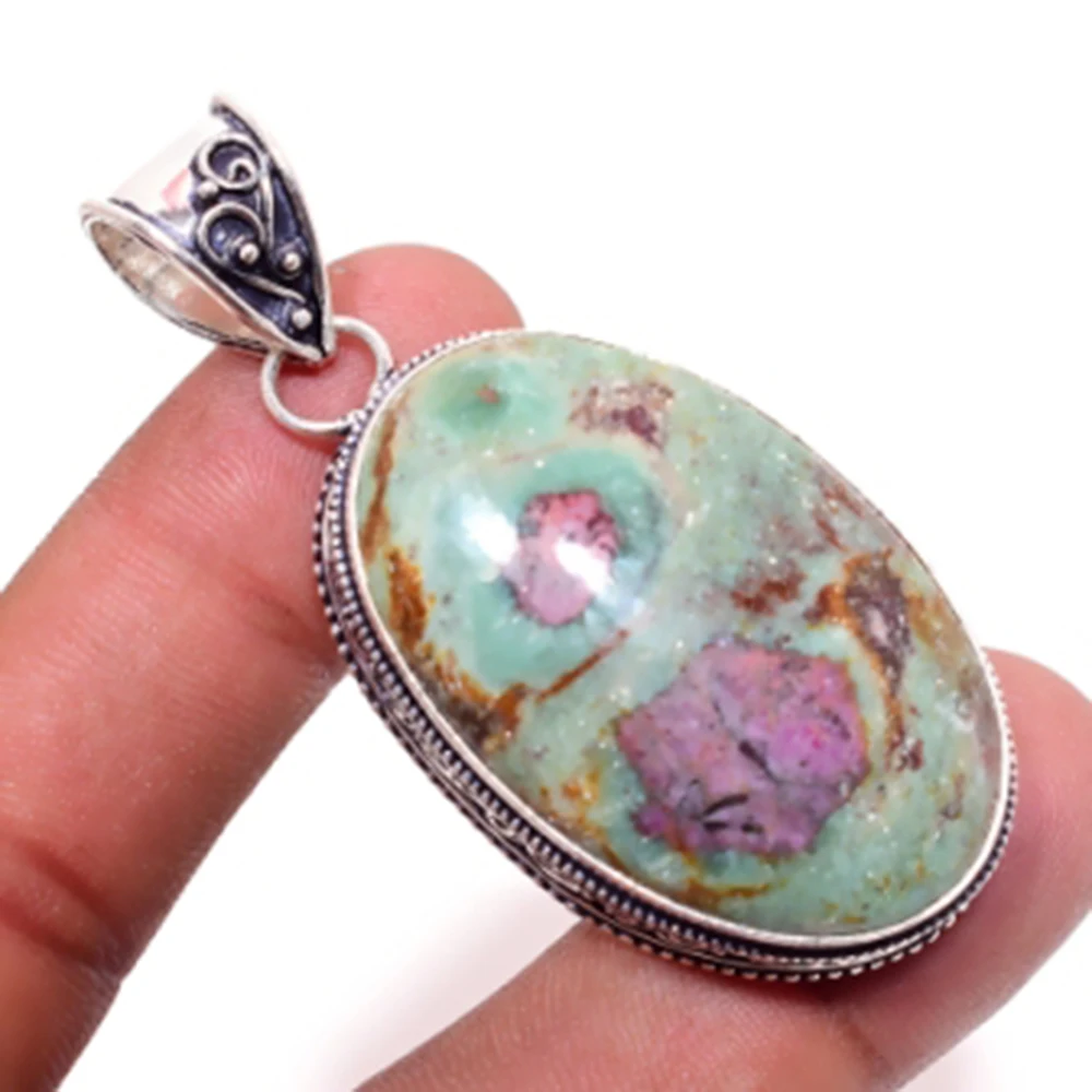 

Rubys Zoisite Pendant Silver Overlay over Copper , 61mm, P6550