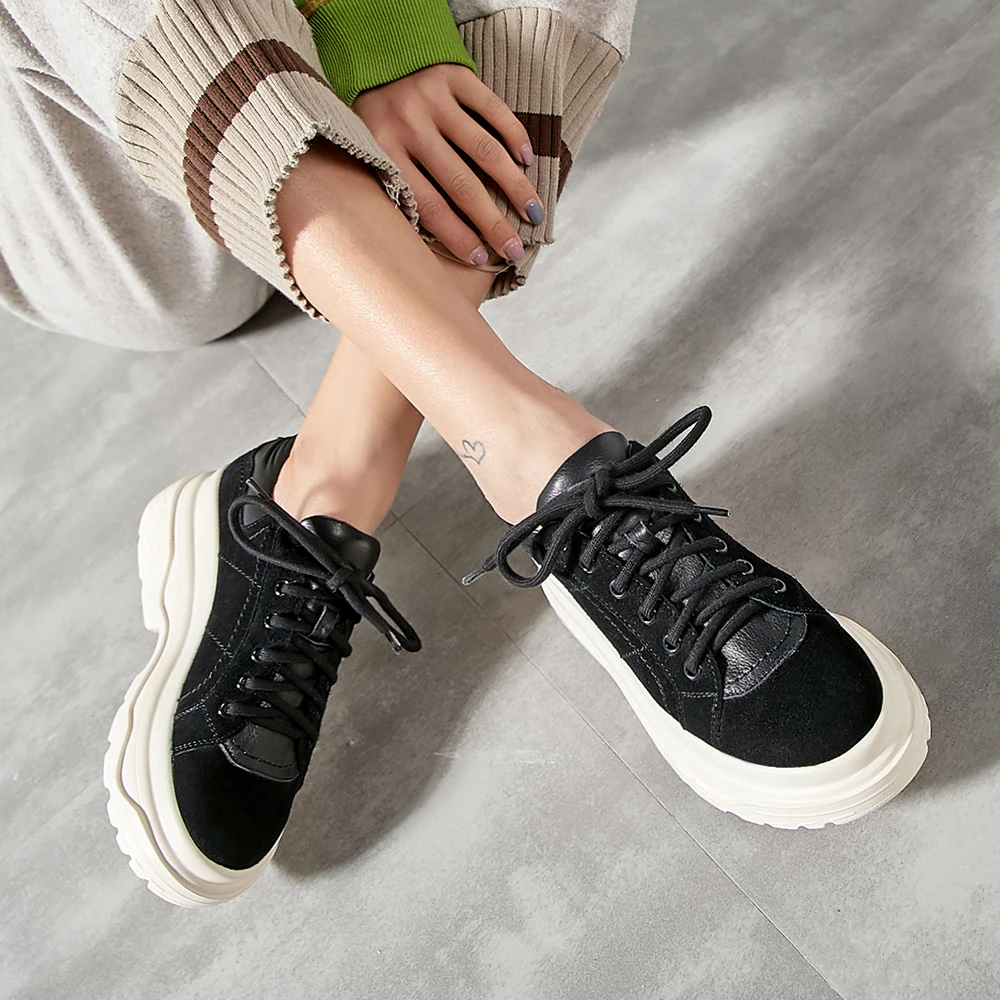 

Meotina Casual Flats Sneakers Women Shoes Cow Suede Flat Platform Shoes Genuine Leather Leopard Shoes Ladies Autumn Size 34-39