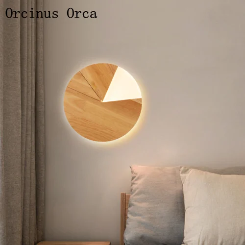 

American creative personality combination wall lamp living room corridor bedside lamp modern LED round solid wood wall lamp