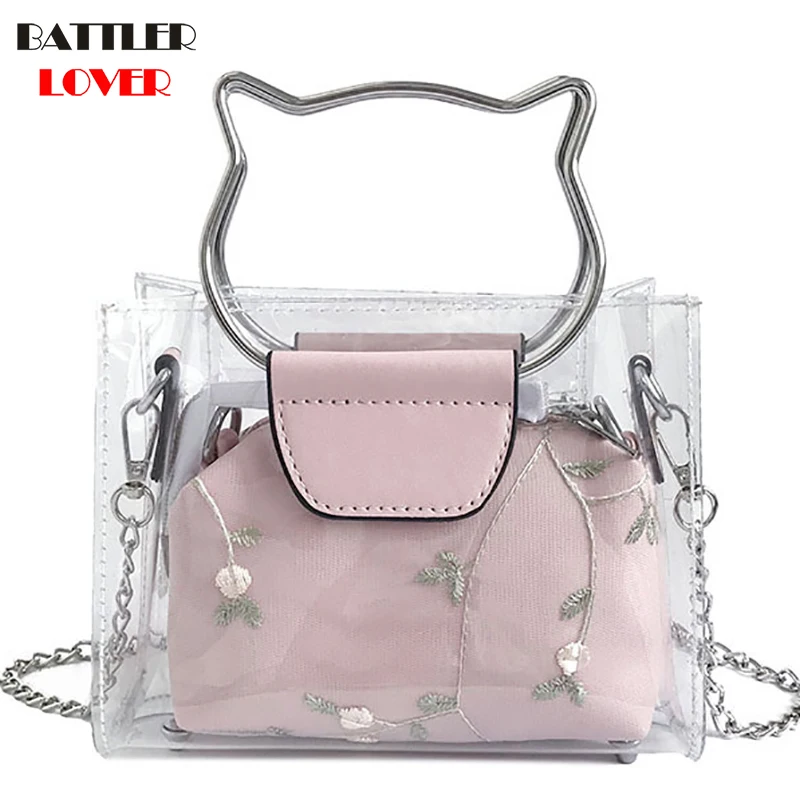 Женская прозрачная сумка-мессенджер маленькая сумка через плечо в форме кошки 2019