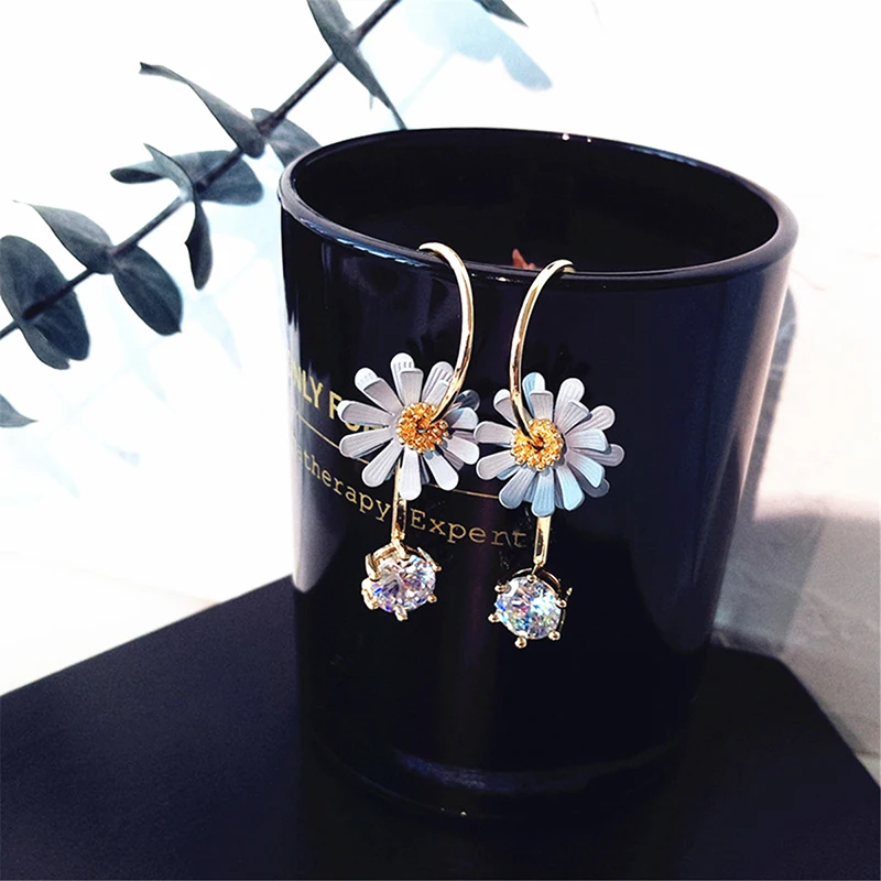 Женские серьги-гвоздики с цветком JZTOP циркониевые Стразы длинные серьги синими