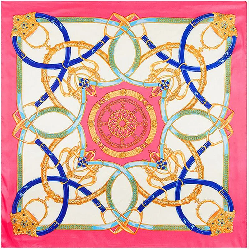 90x90cm Europe style Imitation Silk Scarf Women Chain Belt Luxury Pattern NeckerChief Bandana Square Muslim Headscarf |