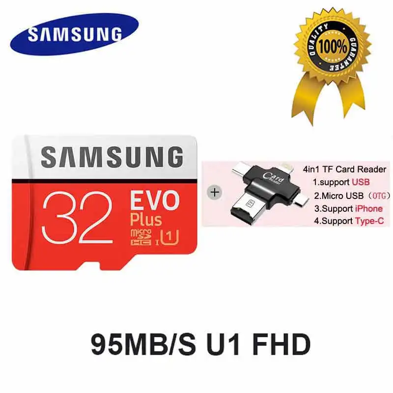 MC32G-4in1reader SAMSUNG Micro SD карта 32 Гб карта памяти карта Micro sd карта памяти 64 Гб 128 ГБ 256 ГБ C10 4KHD TF для мобильного телефона с SDHCSDXC - Емкость: MC32G-4in1reader